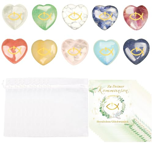DuoLiAnLiang 30pcs Mitgebsel Kommunion Gastgeschenke, 10x Glücksbringer Herz mit Fisch, Kommunion Deko für Kindergeburtstag, Gastgeschenk, Kindergarten, Taufe, Kommunion, Einschulung