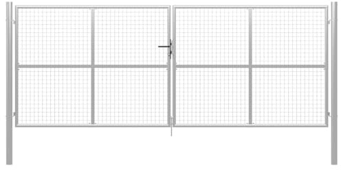 Garden Gate Galvanised Steel 400x150 cm, Heavy Duty Metal Outdoor Chain Link Fence Gate with Lock and Posts for Driveway, Farm, Patio