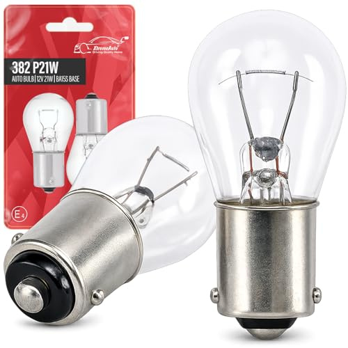 Xtremeauto 2x 382 P21W BA15S Bulbs – 12V 21W Single Filament Indicator, Brake, Reverse & Fog Light Car Bulbs, Clear Replacement Twin Pack