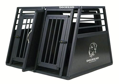 DOGHEAD Hundetransportbox Proline, Double 97x85x69 cm, Schwarz, Aluminium, Beidseitig Abgeschrägt 75°, mit Notausstieg