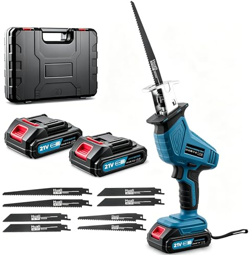 21V Cordless Reciprocating Saw | 0–4000 RPM Variable Speed | 8 Blades + 2 x 2.0Ah Long-Lasting Batteries | Cuts Metal, Wood, PVC & Pipe | DIY & Construction Electric Saw, Blue