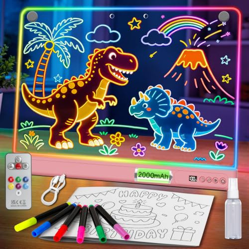 WEVOL Pizarra Luminosa LED Niños 30x40cm, Tablero de Dibujo Recargable con 15 Modos de Luz y 4 Niveles de Brillo, Tablero Acrílico Borrable con Control Remoto y Temporizador Regalo Creativo Infantil