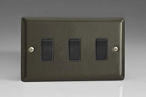 Varilight 3-Gang 10A 1- or 2-Way Rocker Light Switch (Twin Plate) Graphite 21 XP93B