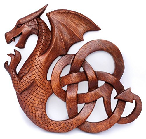 Windalf Deko Keltischer Drache Darian b: 25 cm Wand-Bild Links schauend Handarbeit aus Holz