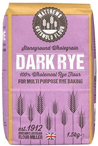 Matthews Cotswold Stoneground Wholegrain Dark Rye Flour - 1.5kg Bag (Pack of 5)