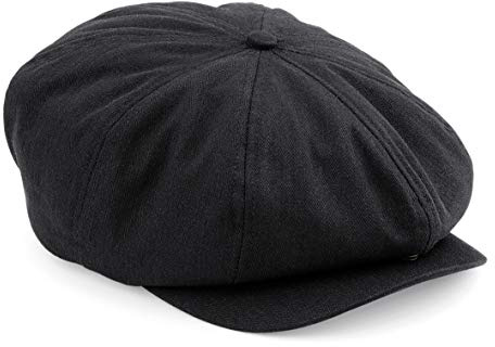 ASVP Shop platt keps med topp 'Shelby' bagare pojke tidningspojke fiskbensmönster tyg keps hatt hatt, Svart, L/XL