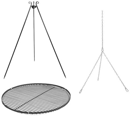 Cook King Stahl Schwenkgrill mit Grillzubehör | Dreibein Grill inkl. Stahl Grillrost Ø 70 cm | Handgefertigt in Europa