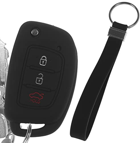 Klapp Schlüssel Hülle + Tag Schwarz Kompatibel mit Hyundai i10 i20 ix25 ix35 i40 Tucson