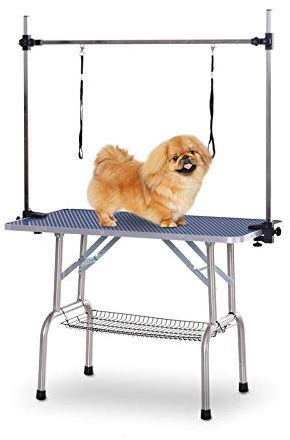 PawHut Mesa de Peluquería Canina Plegable Perros/Gatos 107x60x164 cm Azul