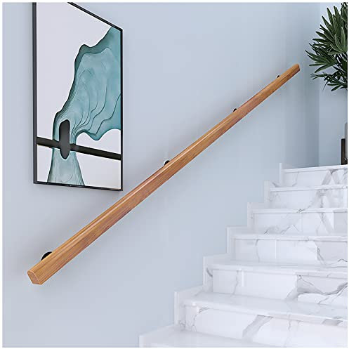 Corrimano in legno, Corrimano per scale universale da esterno per interni, corrimano per scale in legno antiscivolo, kit completo, con 2 staffe fisse in ferro, contro il muro (Colore del legno, 120cm)