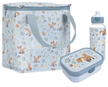 Little Dutch Set Kühltasche, Brotdose Campus & Trinkflasche Pop-up blau Fuchs - Forest Friends