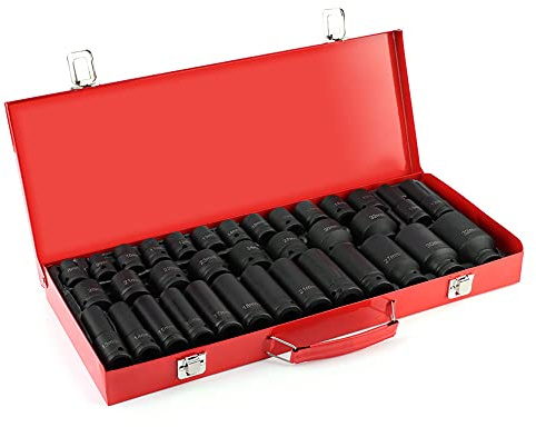 Schlagschrauber Nüsse, 1/2 Sechskant Bit Steckschlüsselsatz 35 Teilige Deep Impact Steckdosen Metric Drive Tool Set Werkstatt für Werkstätten 8-32 mm 6 Punkt Deep Impact Innensechskant Antrieb