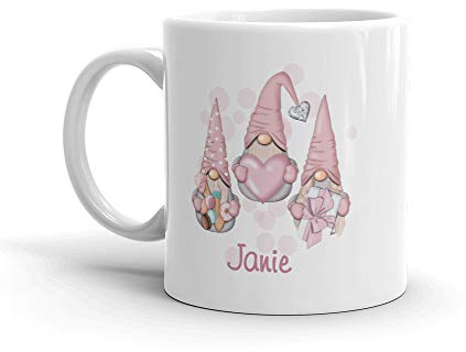 Personalised Pink Gnome Mug with Name – Funny Love Gonk Mug for Easter, Birthday or Mother’s Day – Cute Custom Gift for Mum, Sister, Friend – TheAbstractix Gnome Cup – 11oz Ceramic Mug