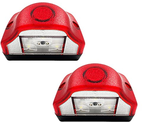 Luci a LED per targa, 2 funzioni con luce di segnalazione rossa, per camion, rimorchio, omologate, 12 V 24 V, confezione da 2 pezzi