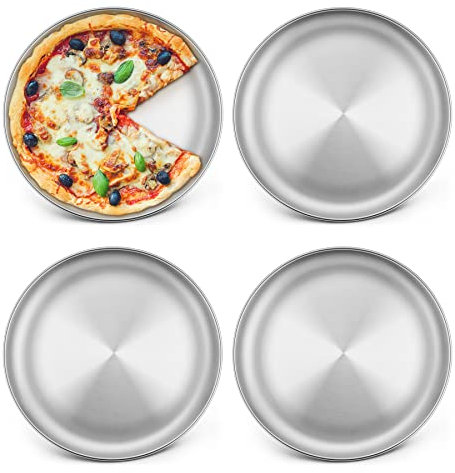 HaWare Pizzablech, 4er-Set, Edelstahl, 20,3 cm, rund, Pizza-Backblech zum Backen, Servieren, Kochen, ungiftig und gesund, ofen- und spülmaschinenfest (20 cm)