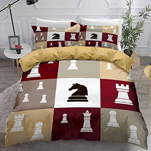 bettwäsche 135x200 cm Schach bettwäsche-Sets weich Anti-allergie mikrofaser bettbezug mit Reißverschluss und 1 Kissenbezug 80x80 cm