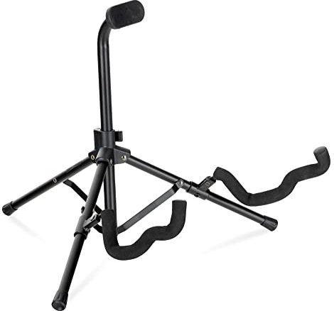 ROCKTILE GST-01 Universal Gitarrenständer - Universalständer für Akustikgitarren, E-Gitarren, E-Bässe und ähnliche Instrumente - Sehr kompakt klappbar - Passt in Gigbag-Außentasche - Schwarz