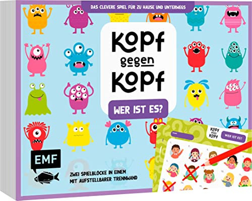 Der ultimative Spielblock: Kopf gegen Kopf – Wer ist es?: Das clevere Spiel für zu Hause und unterwegs – Zwei Spielblöcke in einem mit aufstellbarer Trennwand und 80 Blättern für Kinder ab 6 Jahren