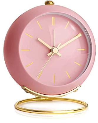 Jzhen Sveglia per Bambini,con Luce Retrò Silenziosa Analogica Piccola Sveglia da Scrivania Vintage Rumorosa per Comodino,camera da letto,Rosa