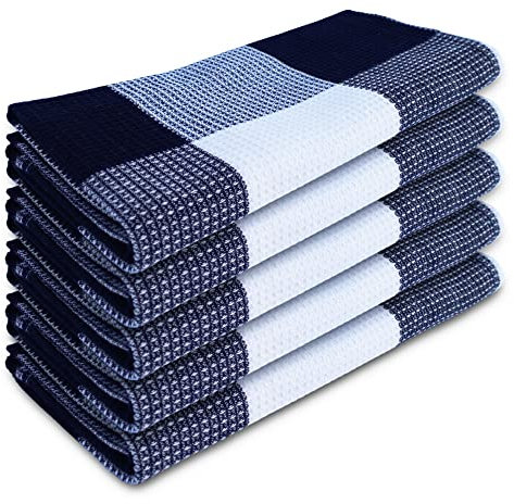 Alta Scelta Waffle 100% Cotton Tea Towels for Kitchen Towel to Quick Dry Your Kitchen Accessories Quality Tea Towel, Blue and White Absorbent Kitchen Towels Set of 5 - Size 50 * 70cm 80g