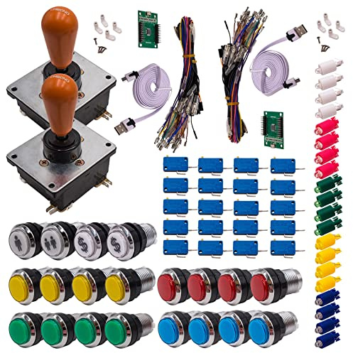 Kit Joysticks et boutons Arcade 2 x 1 Joueur Lumineux Boutons Chromés Joysticks Coréens Carte XinMoTek Jeux Vidéo Retro Gaming