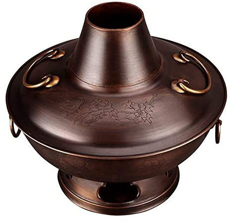 MNSSRN Geschnitzte altmodische Kupfer-Hot Pot, extra Dicker Haushalt rein kupferhalschbrennender Kupfertopf, kupferkochiger Kupferofen von Peking für den kommerziellen Einsatz,36cm