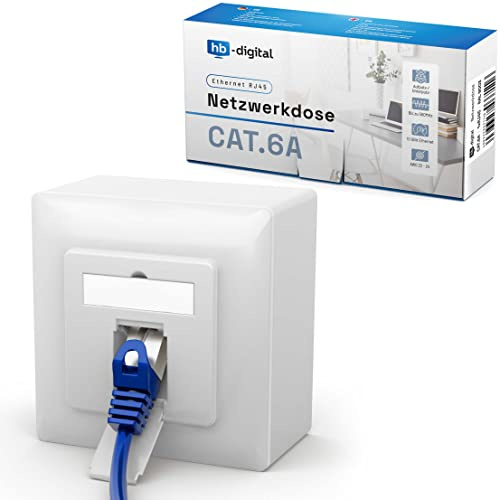 HB-DIGITAL 1x CAT 6a Netzwerkdose LAN Dose Universal Anschlussdose - 1x RJ45 Port - Aufputz/Unterputz Geschirmt EIA/TIA 568A&B 8P8C 10 Gigabit Ethernet Netzwerk – Signalweiß