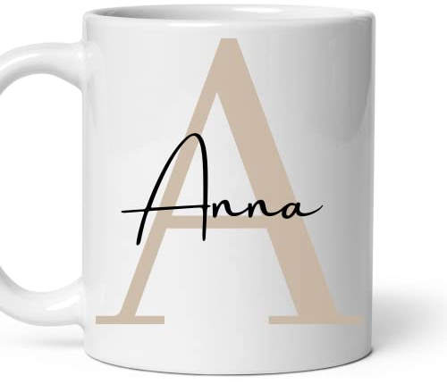 Little Mathilda Personalisierte Keramik Kaffeetasse mit Namen, Initial und filigraner Kalligraphie, 330ml, Rund, Tasse, Wiederverwendbar, Spülmaschinenfest, Mikrowellengeeignet, Made in Germany