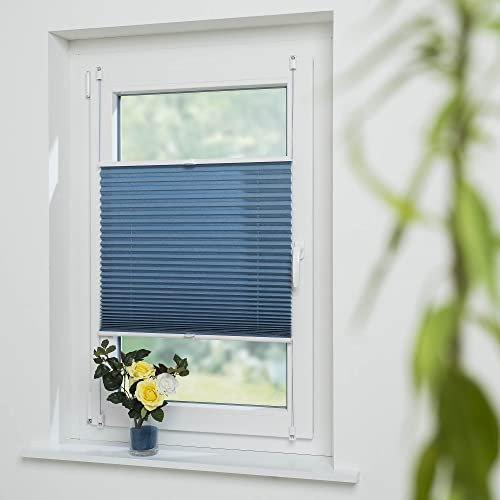 Homelia Plissee Crush-Effekt, blickdichte Transparenz, inkl.Klemmträgern, Montage ohne Bohren, Breite: 55 cm/Länge: 130 cm, Farbe: blau