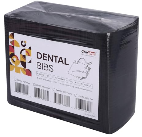 OneMed 125 PCS 13x18 Disposable Dental Bibs 3 Ply Waterproof Black Dental Tattoo Bibs Dentist Clinic Medical Tray Cover and Nail Table Cover