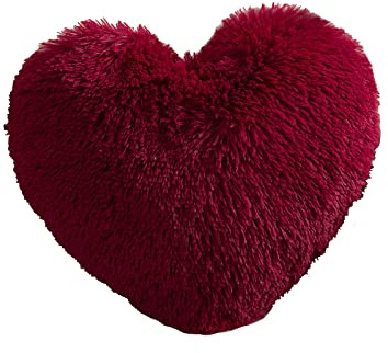 MorroMorn Fluffy Heart Throw Pillows, Shaggy Decorative Pillow for Sofa Couch Bed, Cute Room Decor Decorations for Women Girls Kids (Dark Red)