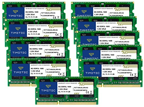 Timetec 80GB KIT(10x8GB) DDR3L / DDR3 1600 MHz (DDR3L-1600) PC3L-12800 / PC3-12800 Non-ECC Ungepuffert 1,35 V/1,5 V CL11 2Rx8 Dual Rank 204 Pin SODIMM Laptop PC Computer Arbeitsspeicher RAM