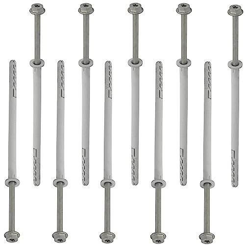 AERZETIX - C67142 - Satz von 10 Dübeln aus Kunststoff Ø10x200 mm mit Kragen + 10 selbstschneidende Schrauben Ø7x210 mm mit Kragen und sechskantkopf sternform TX40 - Beton, Ziegel, Bohren, befestigen