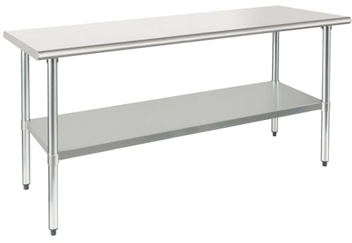 HARDURA Stainless Steel Table 24X72 Inches with Undershelf and Galvanized Legs NSF Heavy Duty Commercial Prep Work Table for Restaurant Kitchen Home and Hotel