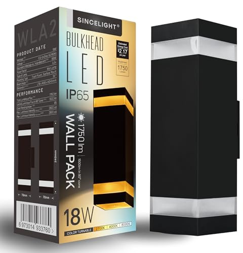 SINCELIGHT Aplique LED de Exterior 18W, IP65 Luminaria de montaje en pared, Cableado, Bañador de pared, Color de la luz orientable