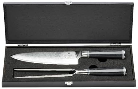 CHEF CUISINE Damast Tranchier Set, 2-tlg., mit Chefmesser, Pakkaholz Schwarz