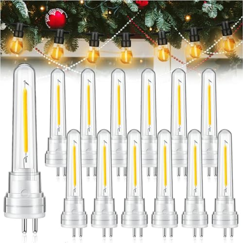 Rossesay 12 Pcs S14 Bulbs for Outdoor String Lights 1.5 W LED String Light Bulbs with 2 Prongs 2700k 120v Waterproof S14 LED Replacement Accessories for Outdoor Patio, Warm White (White)