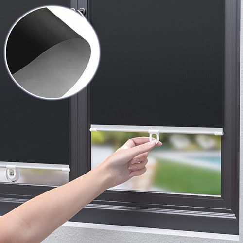 Blackout Roller Blinds No Drill,Portable Window Blinds,Retractable Suction Cup Roller Shades,Light Filtering,Thermal Insulated Blinds for Windows Room Darkening,Black-50x125cm/20x49in