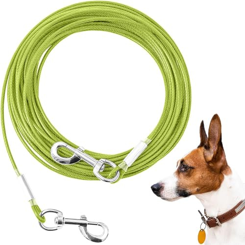 Mi Metty Tie-Out Leinen für Hunde,3/6/9/15m Kausichere Hundeleinen,Tie Out Cables Hofleine Für mittlere bis große Hunde (Grün, 50ft(15M))