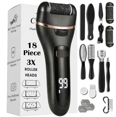 Premium Electric Foot Callus Remover Kit 18 Pieces for Feet Foot Filer Dead Skin Remover for Feet Callous Remover Tool Pedicure Electric Foot File Kit Luxurious (Onyx Black) by Quantum Lux