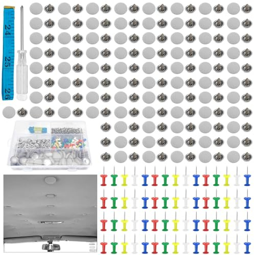 90 Paia Kit Riparazione Cielo Auto, Vite per Riparazione Tetto, Riparazione Automobilistica Rivetti Pulsante di Riparazione con 90 Spilli Colorati 1 Cacciavite 1 Metro a Nastro per Tutte Auto