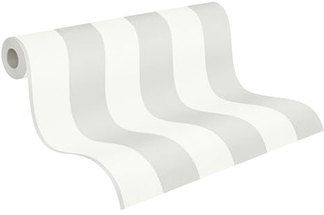 Lio M1-No.11038 Papier peint intissé Rayures et vagues Gris/blanc 10,05 m x 0,53 m