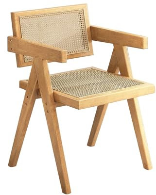 lyxamjrzyp Holzstühle, Küchenstühle mit Armlehne, Esszimmer Stühle mit Rattan-Rückenlehne, für Küche, Garten, Balkon, Schlafzimmer(Natural)