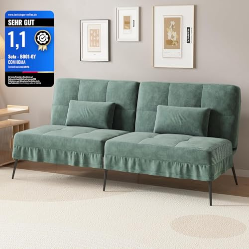COMHOMA Sofa Schlafsofa mit Schlaffunktion, überzug Futon Klappsofa, Bettcouch, ecksofa, Couch Gästebett, 3-Sitzer Sofa, mit verstellbare Rückenlehne aus Cordstoff Grün