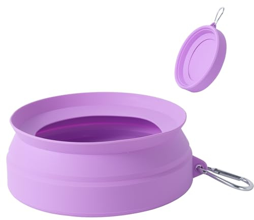 Voiture Pliant Bol en Chat/Chien, Silicone Pliable, Conception Anti-débordement sur Le Dessus du Bol, Faciles à déplier et Replier,Articles de Voyage pour Chiens et Chat (Violet)