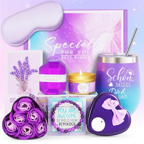 MUJUZE Geschenk für Frauen,“Schön Dass es Dich Gibt!”Geburtstagsgeschenk | Entspannung Geschenkset Damen,Unique Gifts for Women,Schön Geschenkbox für Beste Freundin Schwester Kollegin Geschenk(Purple)