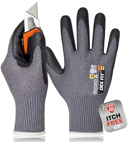 DEX FIT Level 9 Schnittfeste Handschuhe Cru953H; 3D-Komfort Fit, Hohe Fingerfertigkeit, Fester Griff, Dünn, Leicht, Touchscreen, Stahlfasern, Atmungsaktiv, Maschinenwaschbar, Grey XS (6) 1 Paar