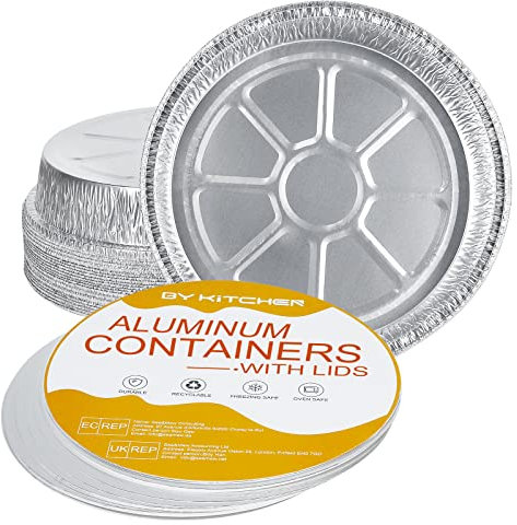 MMBUY Basic Aluminum Foil Baking Pan with Lids, 9.3 Inch Round, 20 Pack Silver, Disposable Foil Flan Cases for Baking Cake, Pie, Quiche, Tart, Roasting, Takeaway, Dish/Pan