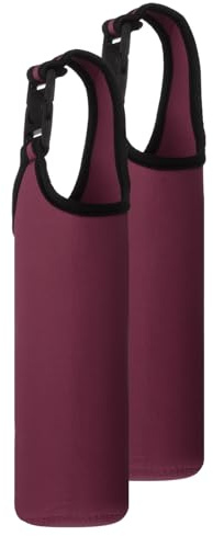 QUARKZMAN 2pcs Housse bouteille eau en néoprène 15.5-20oz Housse isolante pour bouteille eau en verre Housse transport pour bouteille boisson pliable avec poignée Rouge Bordeaux