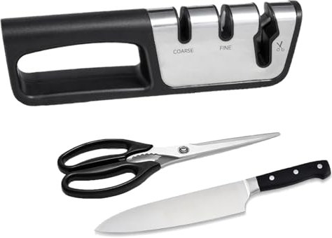 Fleymu Afilador de Cuchillos Profesional, Manual Profesional 3 en 1 Afilador Cuchillos, Diseño Ergonómico, Knife Sharpener Multifuncional, para Cuchillos de Cocina